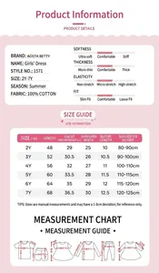 Detailed size chart for girls' summer cotton polka dot dress ranging from 2Y to 7Y
