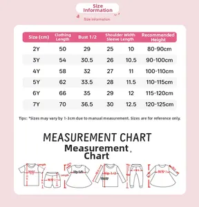 Tableau des tailles pour robe en tulle à pois fille de 2 à 7 ans avec mesures détaillées