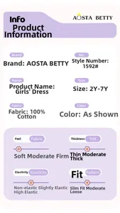 Guide des tailles et détails du tissu pour robe rayée en coton fille, 2 ans-7 ans