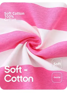 Gros plan sur le tissu 100% coton doux à rayures roses et blanches pour robe de fille
