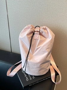 Women Casual Pleated Drawstring Bucket Backpack Lightweight Polyester Solid Color Fashion Shoulder Bag Daily Sports Travel Backpack