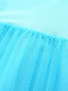 Light blue girls princess dress featuring intricate tulle layers and embroidery details