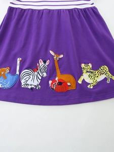 Robe princesse violette à manches courtes pour filles avec broderie animale et rayures