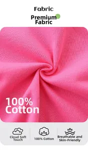 Detail of pink 100% cotton knit fabric texture with soft breathable and skin-friendly icons