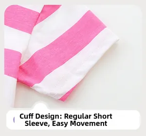 Détail de la manche en coton à rayures roses et blanches avec couture nette et poignet