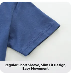 Detail of navy cotton T-shirt sleeve with flat stitching and soft knit fabric texture
