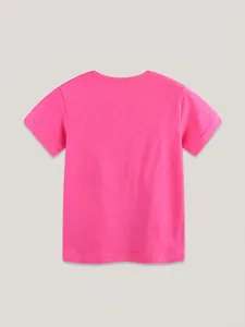 Pink cotton short sleeve t-shirt for girls featuring a classic crew neck back design