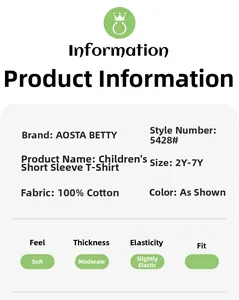 Detailed sizing chart and material specs for 100% cotton boys cartoon graphic t-shirt