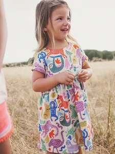 Abito da Bambina in Cotone a Maniche Corte Estivo Con Stampa di Animali Cartoni Animati Abiti da Principessa per Bambini Casual