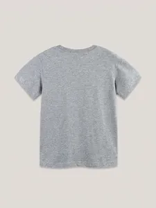 Vue arrière du t-shirt gris chiné pour garçon en coton doux avec une encolure ronde