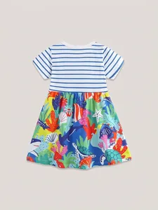 Robe d'été pour filles avec rayures bleues et imprimé marin de l'océan coloré