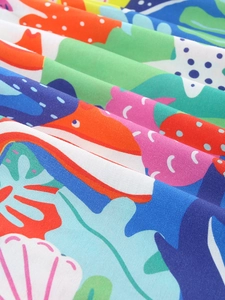Robe rayée en coton pour filles avec imprimé tropical de coquillages colorés