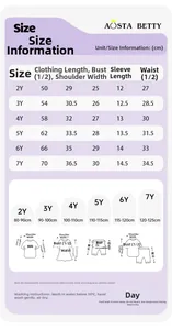 Tableau des tailles pour robe licorne en tulle filles de 2 à 7 ans avec mesures