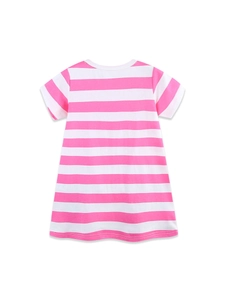 Robe rayée rose pour filles avec broderie abeille et jupe trapèze de style décontracté