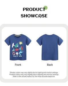 Vue avant et arrière du t-shirt bleu marine pour enfants avec motifs marins Fun At Sea