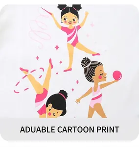Detail von süßen Turn-Cartoon-Athleten auf weißem Baumwollstoff für Kinder
