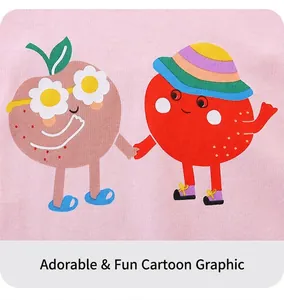 Close-up of cute cartoon characters print on pink cotton knit fabric for girl's T-shirt