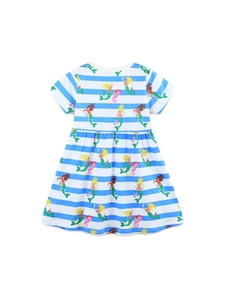 Mädchen Sommerkleid aus Baumwolle mit blauen Streifen und Meerjungfrau-Motiv
