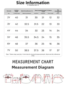 Detailed size guide for boys cotton T-shirt and shorts set from ages 2 to 7 years