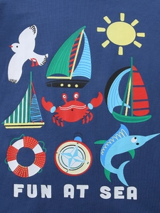 T-shirt bleu marine en coton pour garçon avec imprimés animaux marins colorés