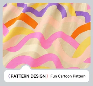 Close-up of vibrant wavy abstract pattern fabric for girl's knitted cotton summer dress