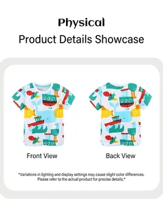 Detail showing front and back of white kids t-shirt with marine cartoon prints