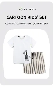 Detail of pure cotton kids set showing zebra print on white tee and striped shorts