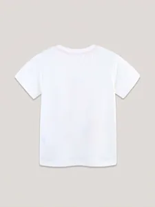 Rückansicht eines klassischen weißen Baumwoll-T-Shirts mit Rundhalsausschnitt für Mädchen