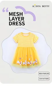 Vue détaillée de la jupe en tulle jaune avec broderie de lapin blanc et fleurs