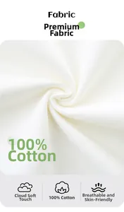 Detail of white 100% cotton knitted fabric showing soft breathable texture for kids