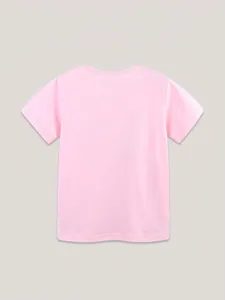 Back view of pink cotton short sleeve t-shirt for girls with a classic round neckline