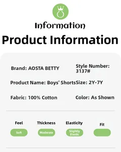 Size chart for 100% cotton kids animal embroidered shorts with fabric specifications