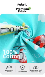 Macro detail of breathable 100% cotton fabric with light blue cartoon airplane pattern