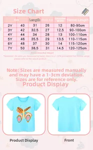 Tableau des tailles pour t-shirt fille en coton avec imprimé papillon bleu de 2 à 7 ans