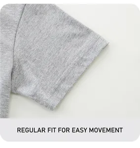 Close-up of grey marl jersey t-shirt sleeve featuring durable double-needle stitching