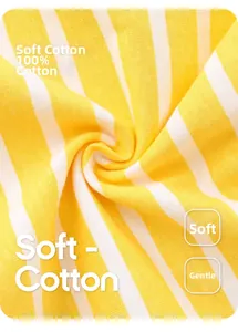 Gros plan sur la texture du tricot 100% coton rayé jaune et blanc pour robe d'enfant