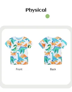 Vue de face et de dos du t-shirt blanc pour enfants avec motifs de dinosaures colorés