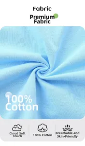 Close-up of soft and breathable 100% cotton fabric texture on light blue kids t-shirt