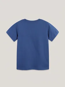 T-shirt classica a maniche corte in cotone blu scuro per bambini con morbido girocollo