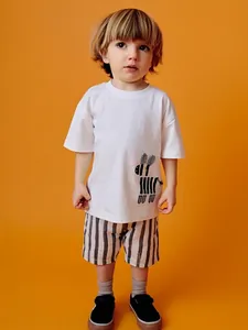 Boys Summer Short Sleeve Clothing Set Cotton Cartoon Zebra Printed T-Shirt And Striped Shorts Casual Two-Piece Kids Outfit