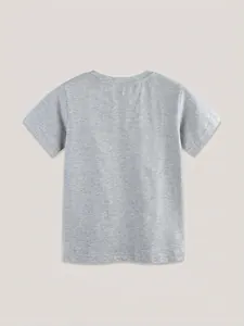 Short sleeve gray kids t-shirt in soft knit cotton with a classic round neck back view