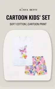 Détail de l'ensemble d'été en coton pour filles avec imprimé papillon et short fleuri