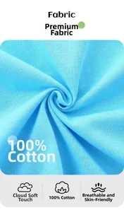 Detailed close-up of light blue 100% cotton knit fabric showing breathable texture