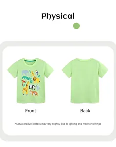 Vue recto-verso d'un t-shirt enfant vert clair avec des motifs d'animaux de dessin animé
