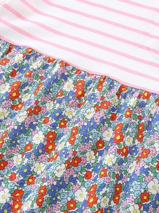 Girls' knit cotton striped floral princess dress with pink stripes and flower print