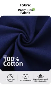 Detailed view of dark blue 100% cotton knit fabric showing soft texture for boys shorts
