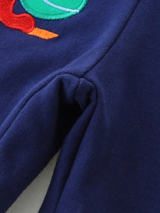 Kids navy knit cotton shorts with colorful animal embroidery and reinforced stitching