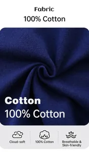 Gros plan sur un tissu en maille bleu foncé 100% coton, texture douce et broderie requin