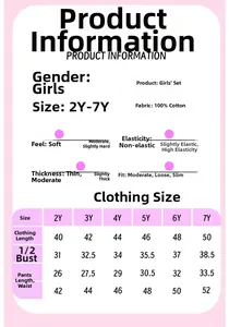 Guide des tailles pour ensemble fille en coton affichant les mesures du buste de 2 à 7 ans