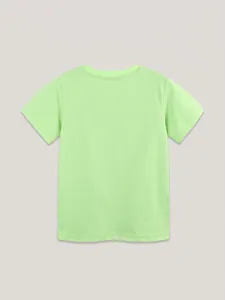 Vue arrière d'un t-shirt à manches courtes en coton vert clair à col rond pour garçons à plat